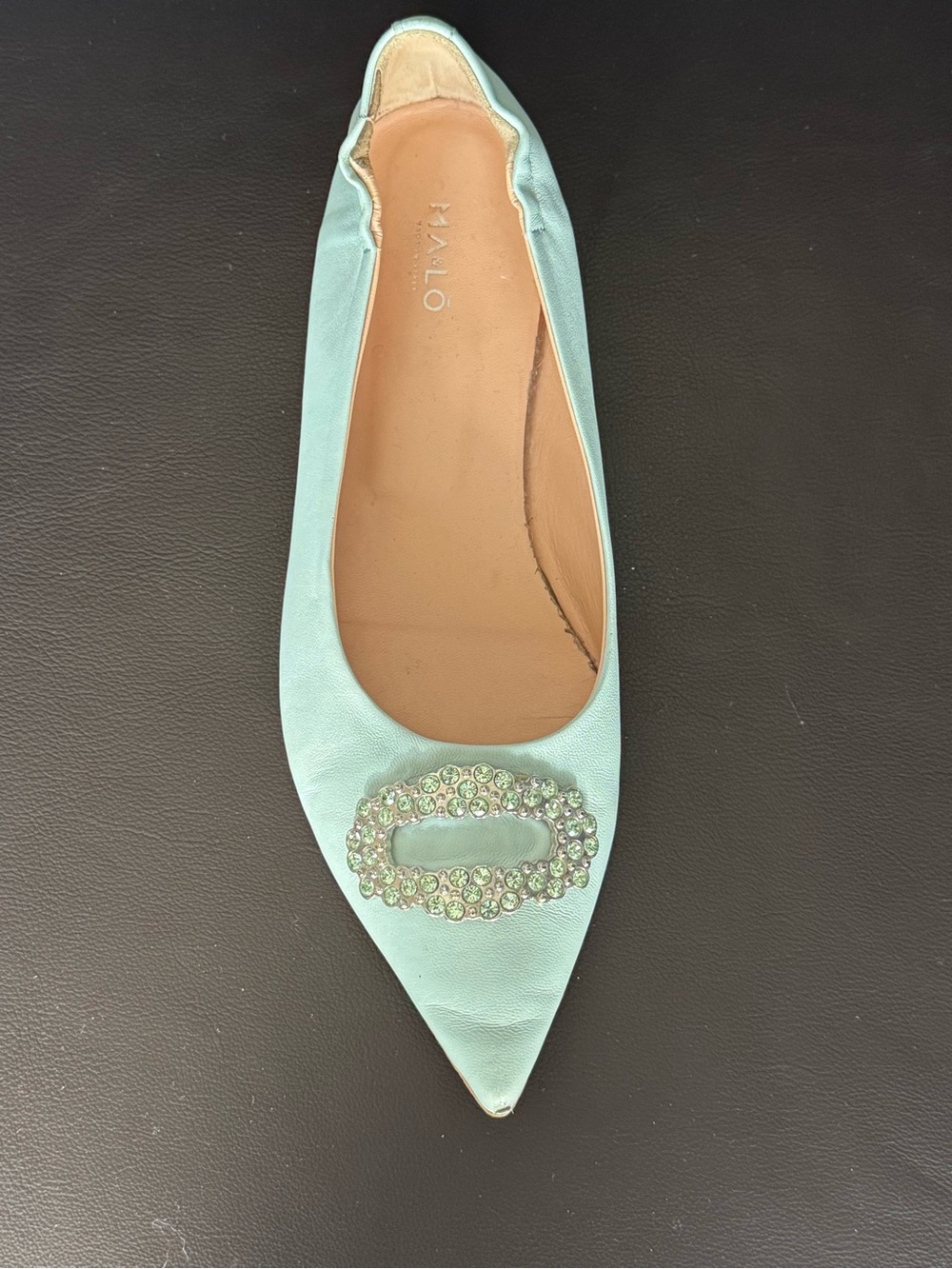 MA&LO Pointed Crystal-Embellished Mint Flat